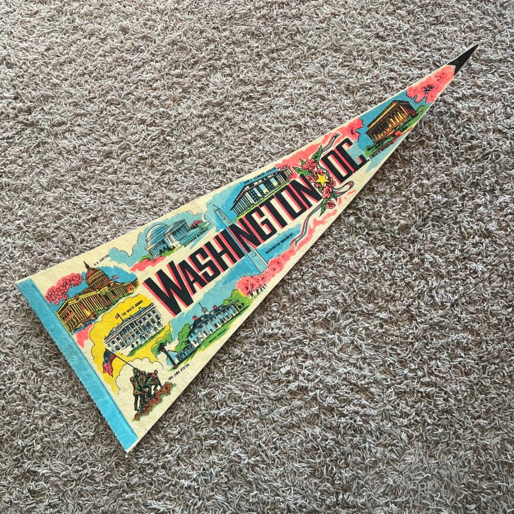 Vintage Washington DC Souvenir Felt Pennant Multi-Color Landmark Travel Flag 29"